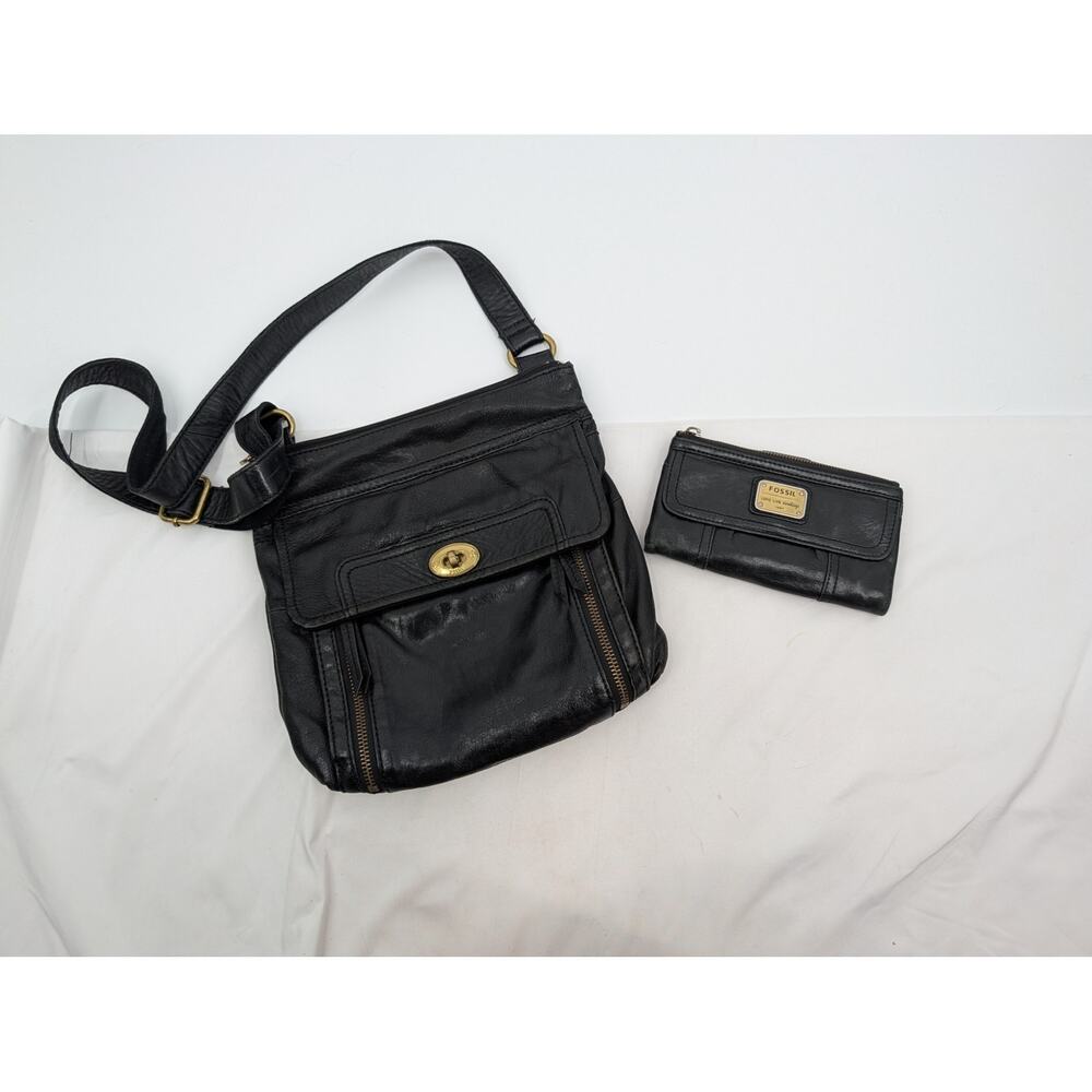 Bundle! Fossil Leather Crossbody Matching Wallet Timeless Capsule Minimalist